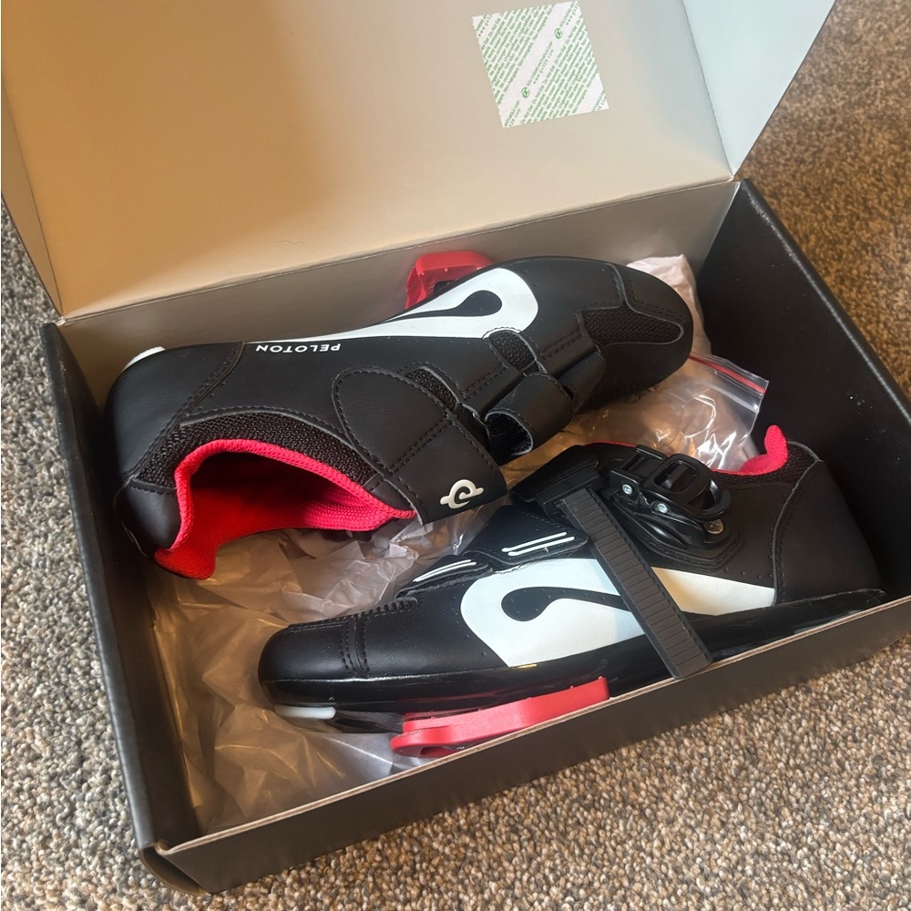 Peloton unisex Black White and Red Cycling Shoes